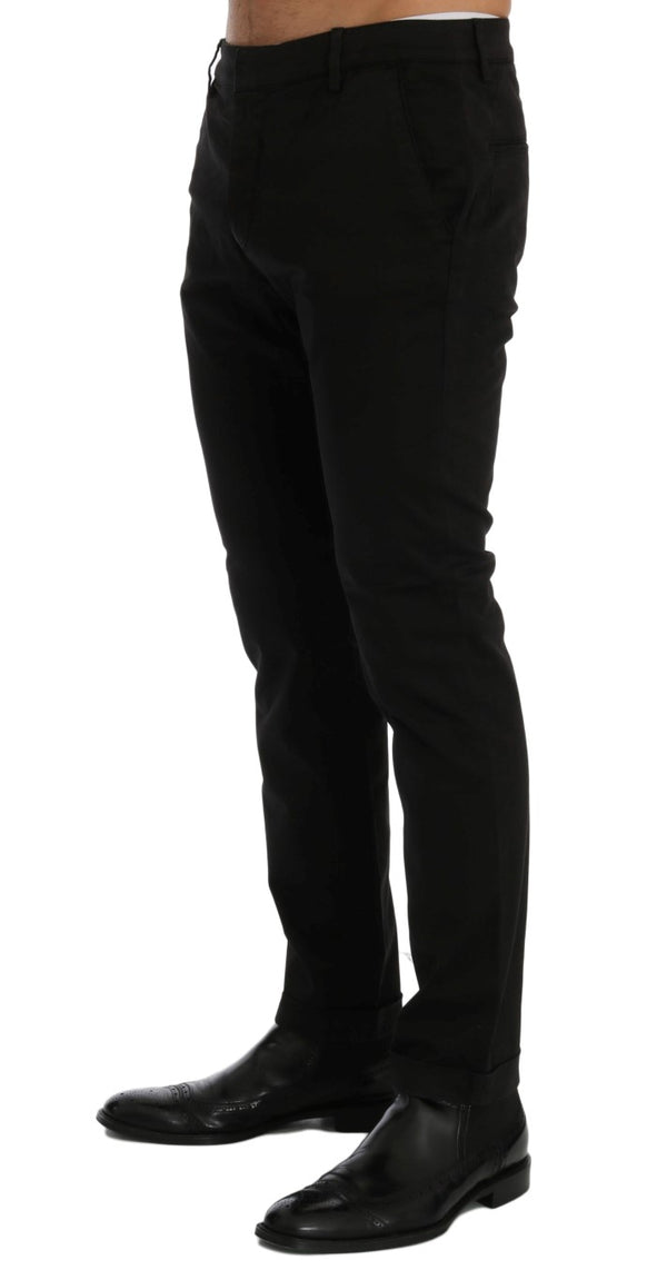 Black Slim Fit Cotton Stretch Pants