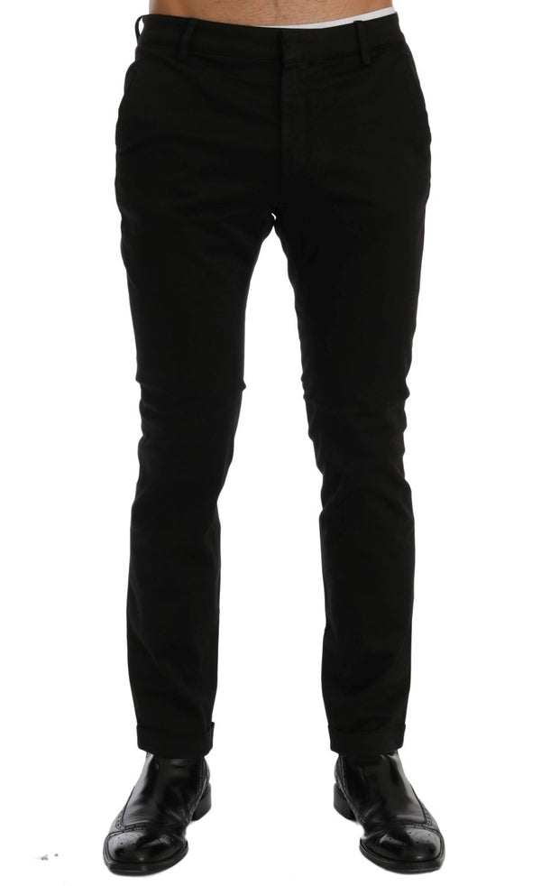 Black Slim Fit Cotton Stretch Pants