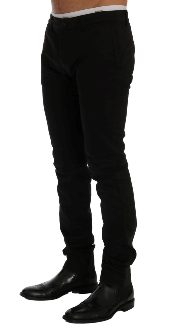 Black Cotton Stretch Chinos Pants