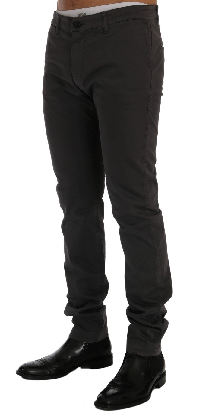 Gray Cotton Stretch Chinos Pants