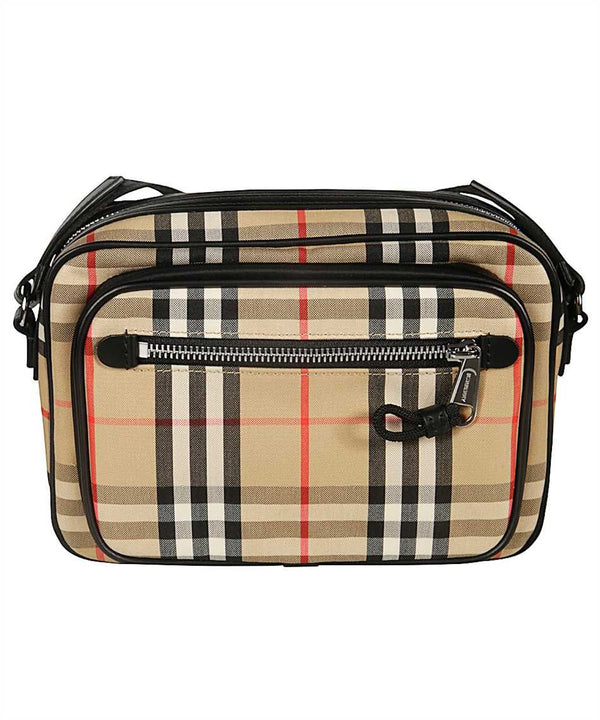 Beige Vintage Check Pattern Crossbody Bag