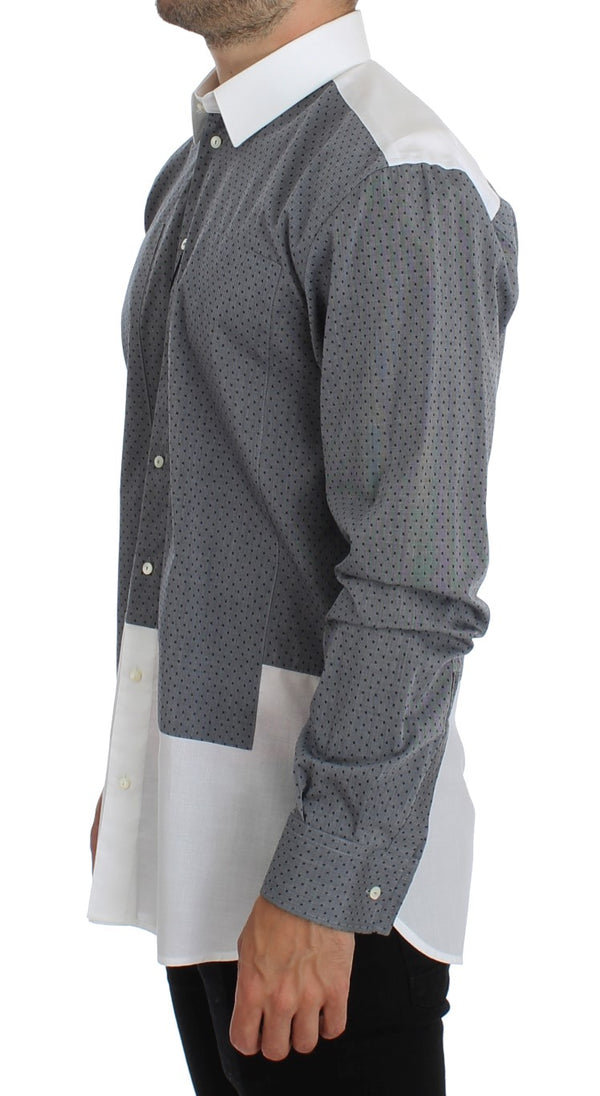 White Gray Dotted Cotton Casual Shirt