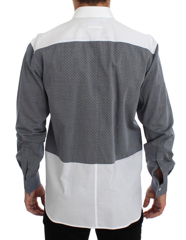 White Gray Dotted Cotton Casual Shirt