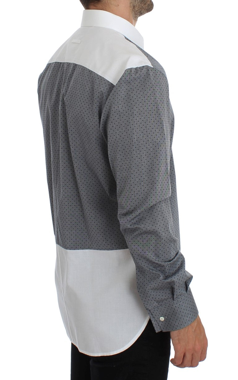 White Gray Dotted Cotton Casual Shirt