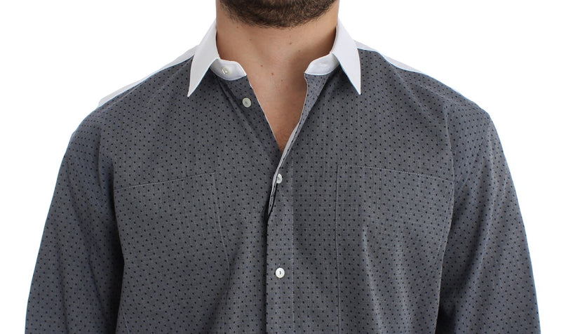 White Gray Dotted Cotton Casual Shirt