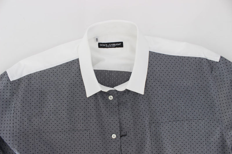 White Gray Dotted Cotton Casual Shirt