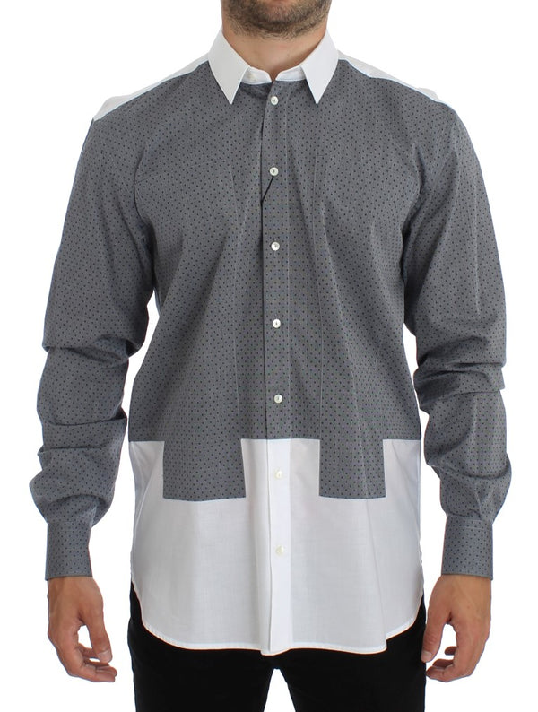 White Gray Dotted Cotton Casual Shirt