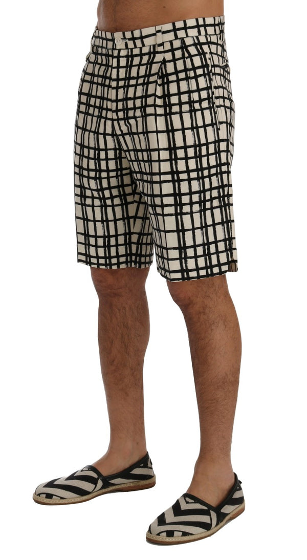 White Black Striped Casual Shorts