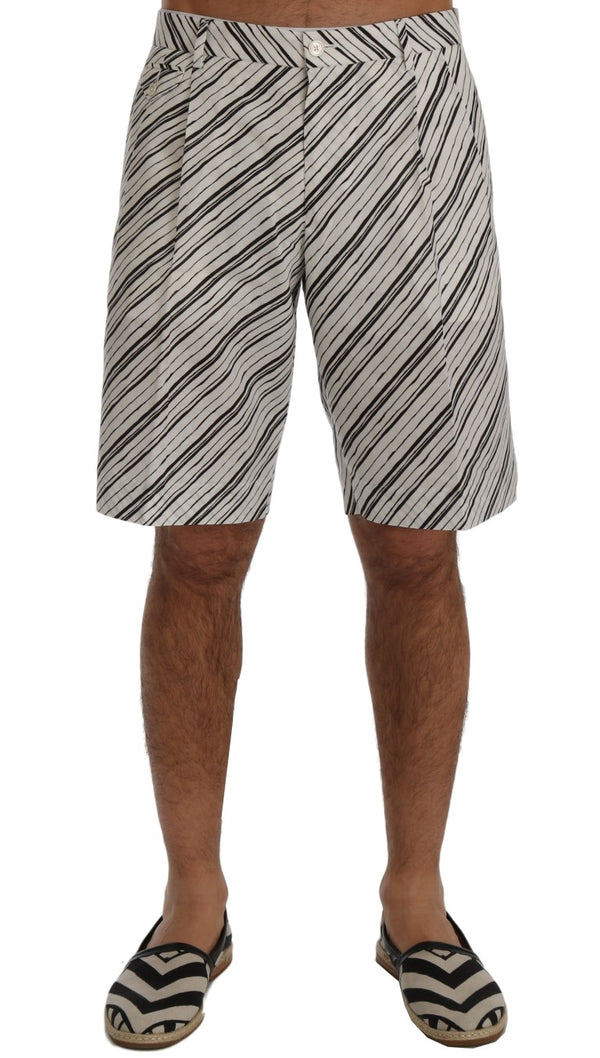 White Black Striped Casual Shorts