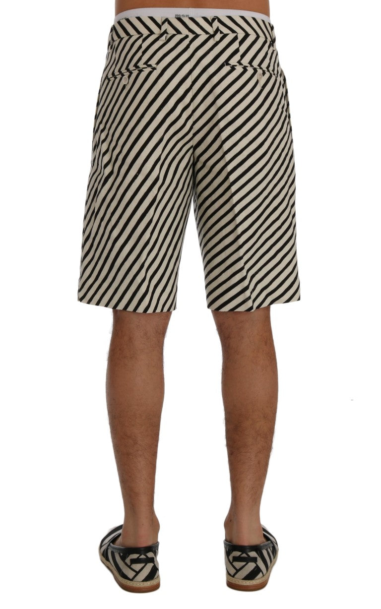 White Black Striped Hemp Casual Shorts