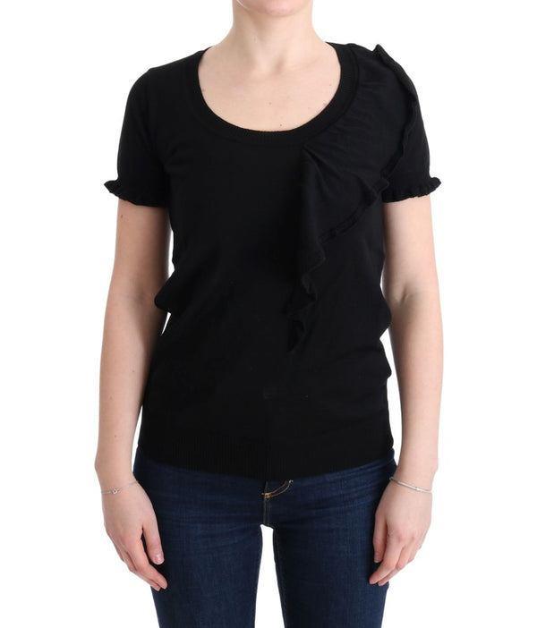 Black 100% Lana Wool Top Blouse T-shirt