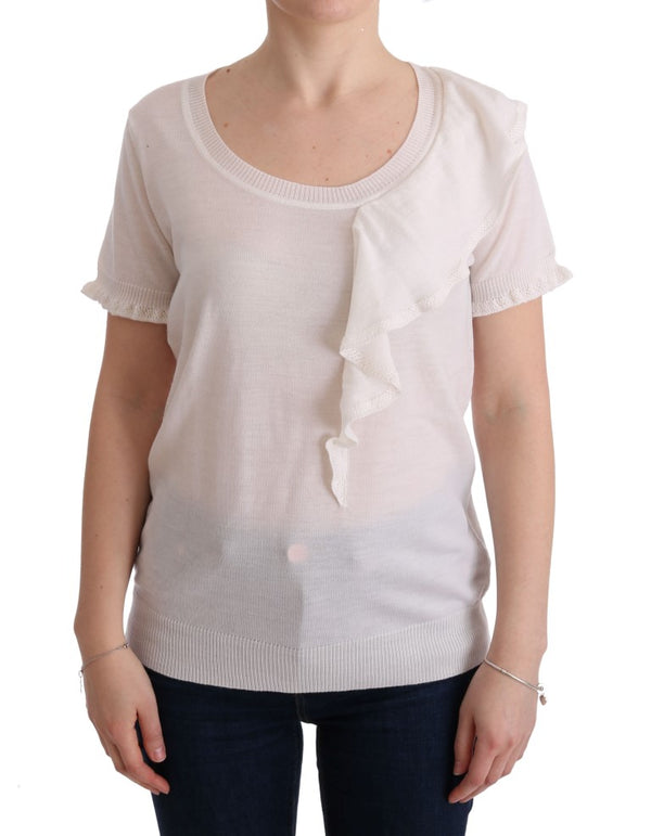 White 100% Lana Wool Top Blouse T-shirt