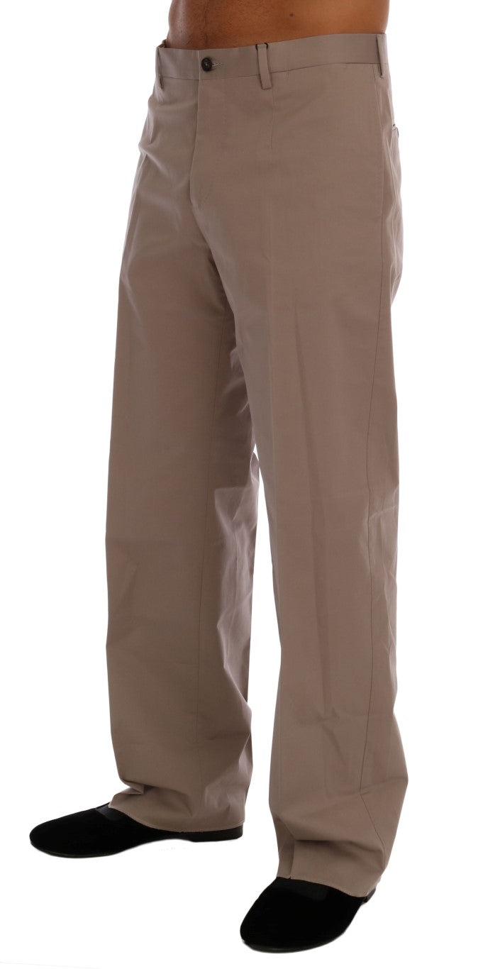 Beige Cotton Stretch Chinos Pants