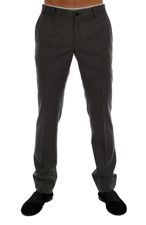 Gray Wool Striped Formal Pants