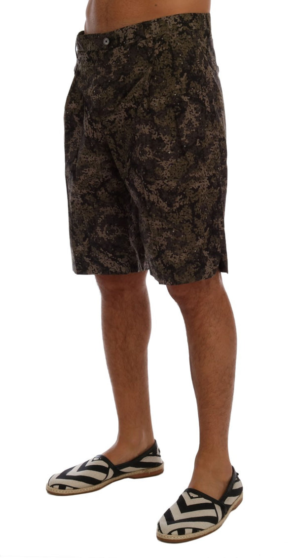 Black Green Cotton Military Pattern Shorts