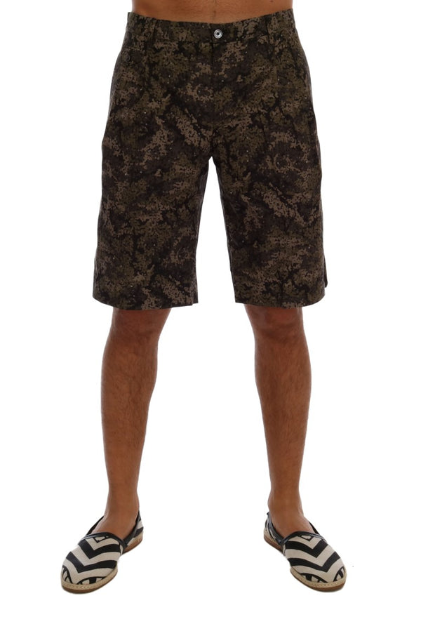 Black Green Cotton Military Pattern Shorts