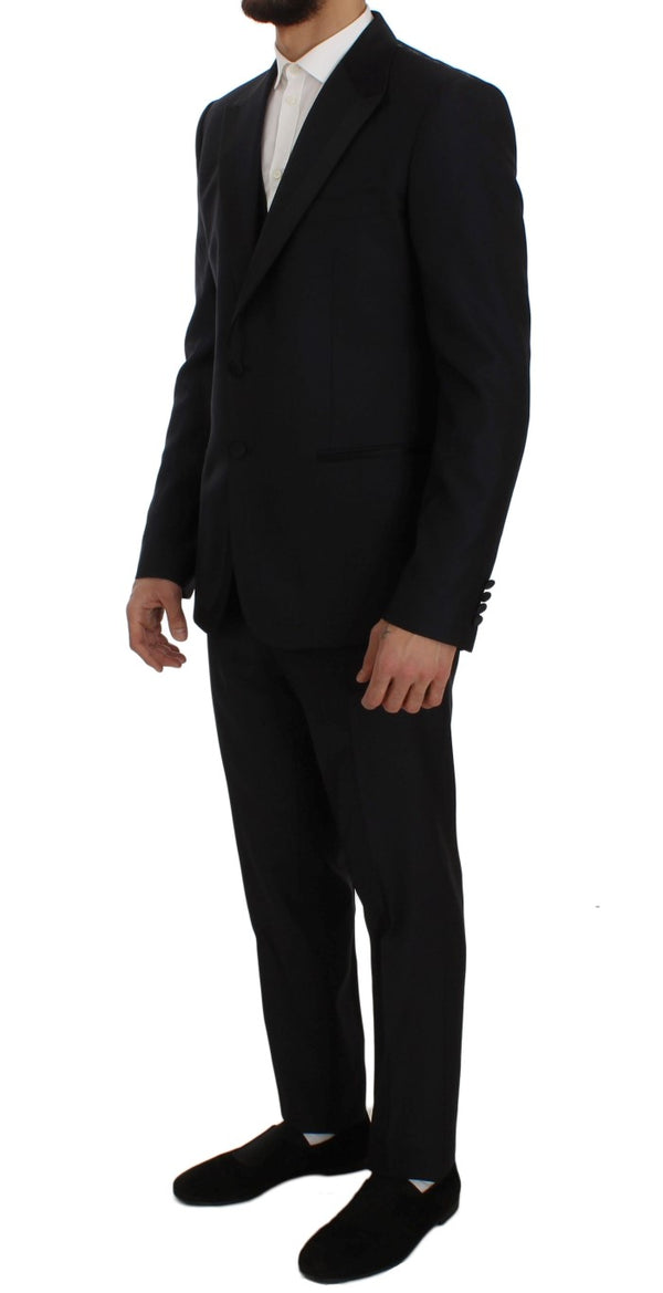 Blue Silk Wool Slim Fit 3 Piece Suit