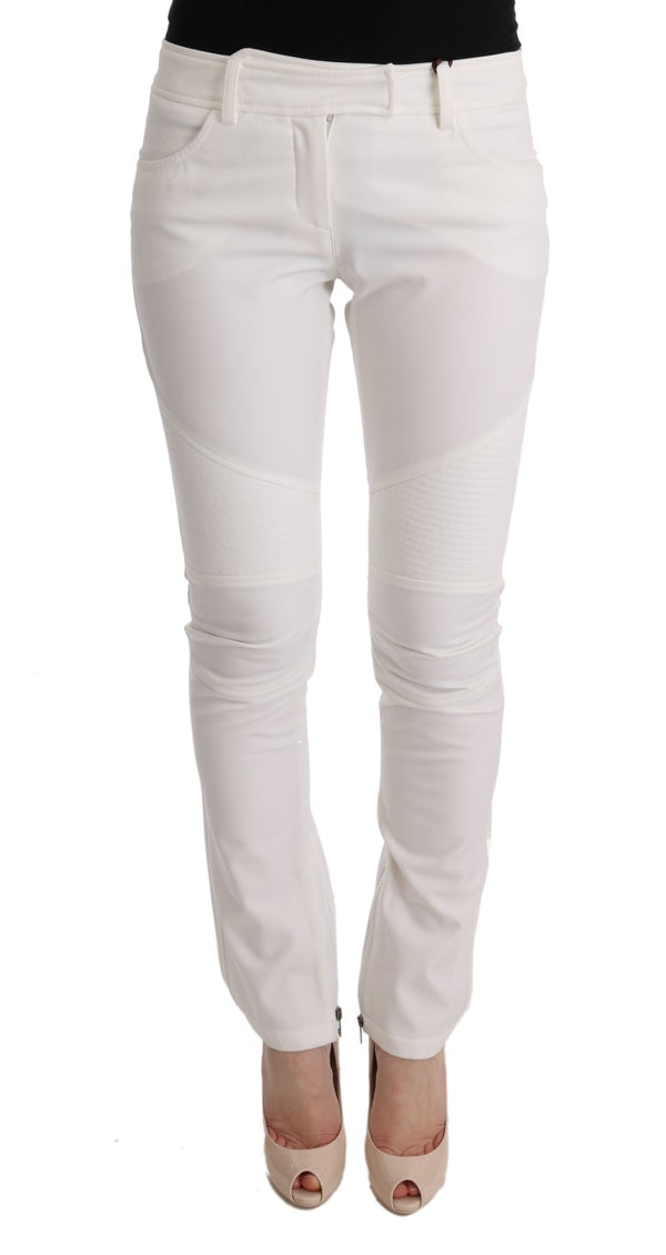 White Cotton Slim Fit Casual Pants