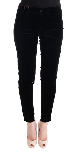 Black Viscose Blend Velvet Cropped Pants