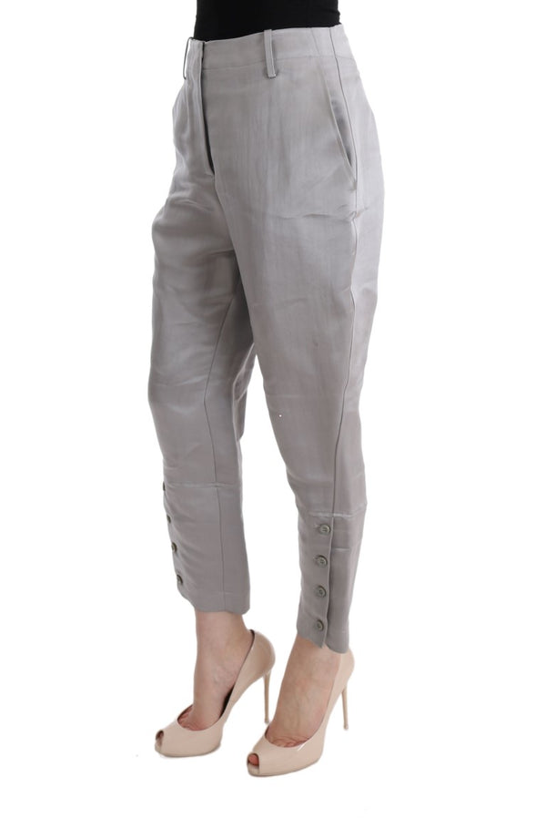 Gray Silk Cropped Casual Pants