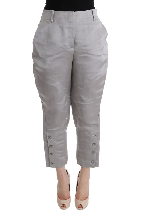 Gray Silk Cropped Casual Pants