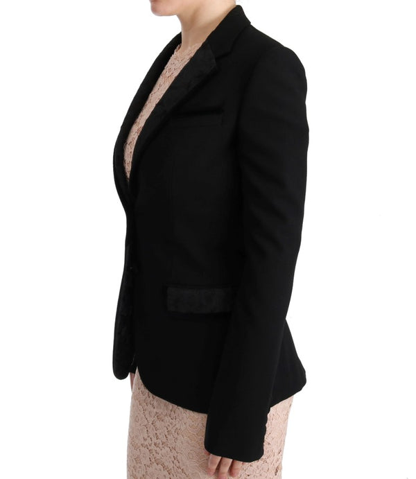 Black Floral Jacquard Slim Blazer