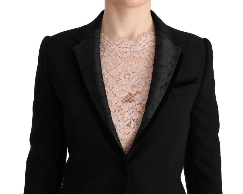 Black Floral Jacquard Slim Blazer