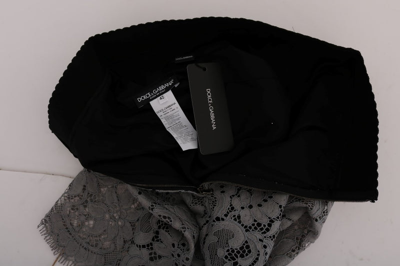 Gray Floral Lace Cotton Mini Skirt