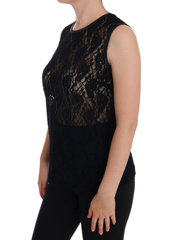 Black Ricamo Lace Transparent Blouse