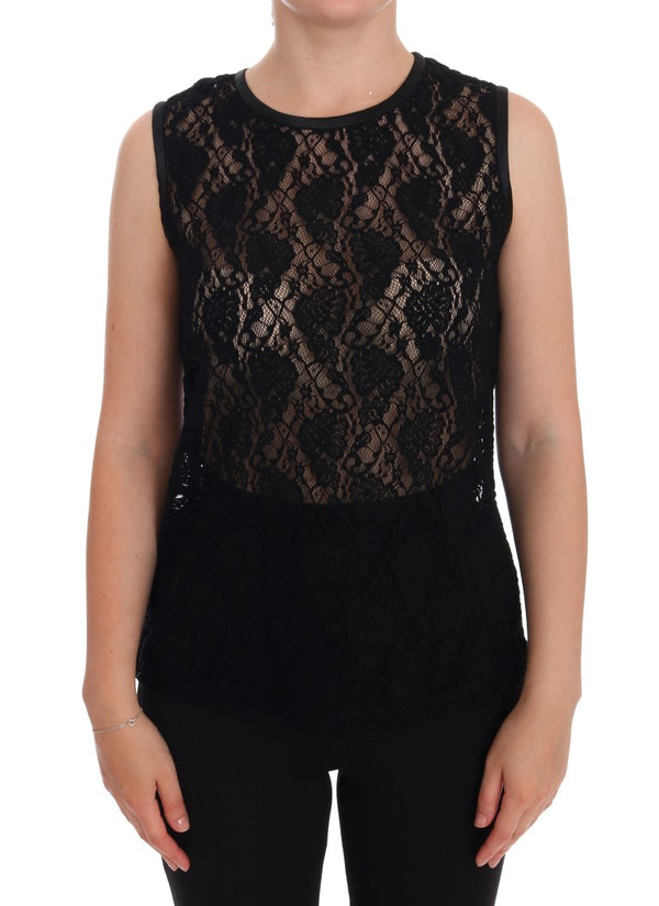 Black Ricamo Lace Transparent Blouse