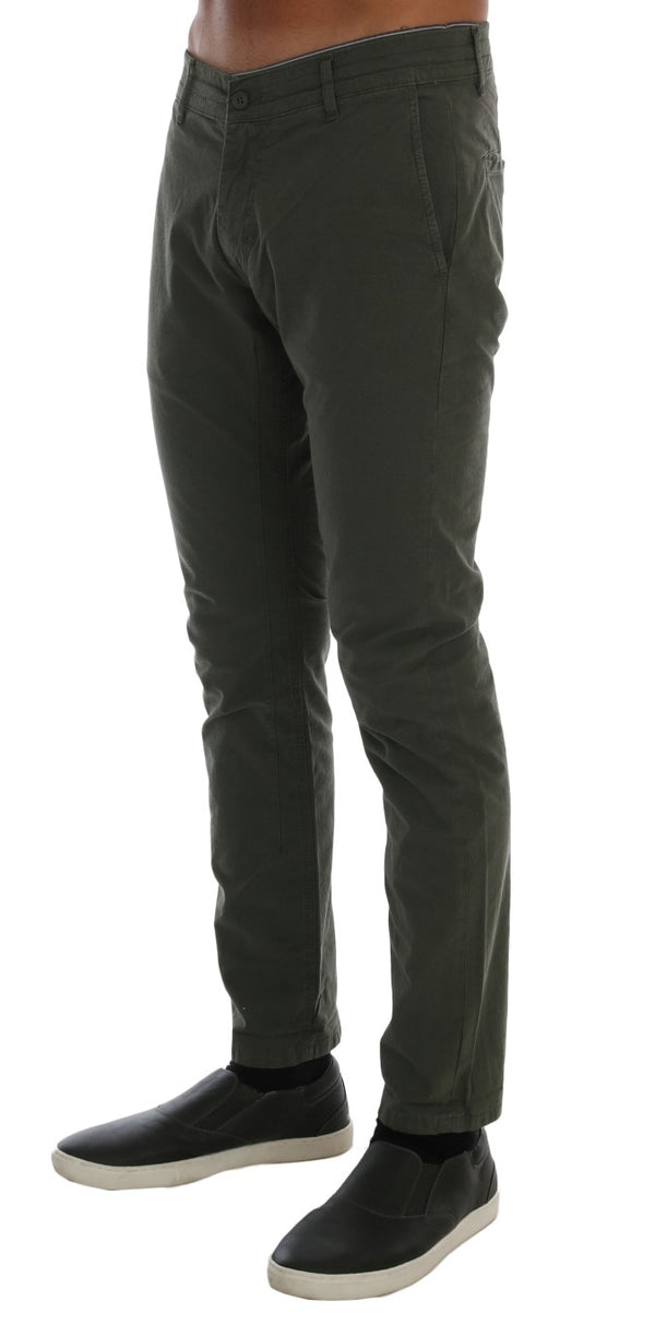 Green Cotton Stretch Slim Fit Chinos