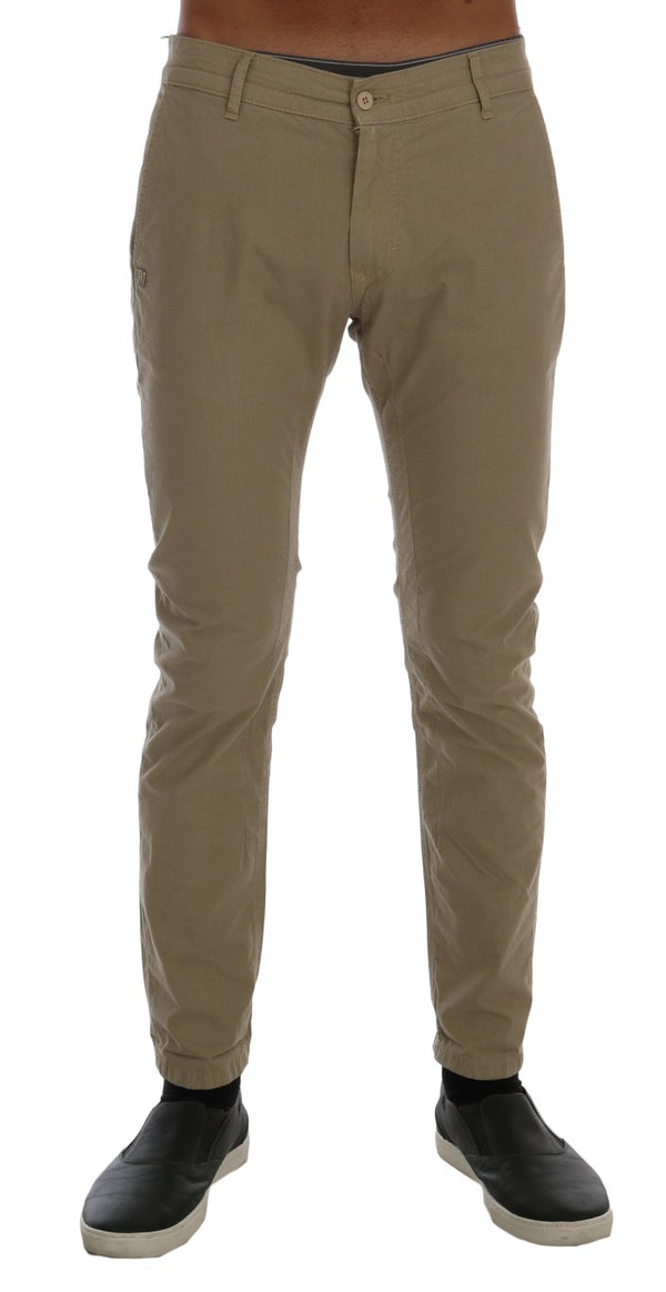 Beige Cotton Stretch Slim Fit Chinos