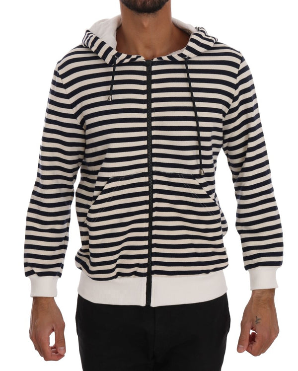 Blue White Striped Hooded Cotton Sweater