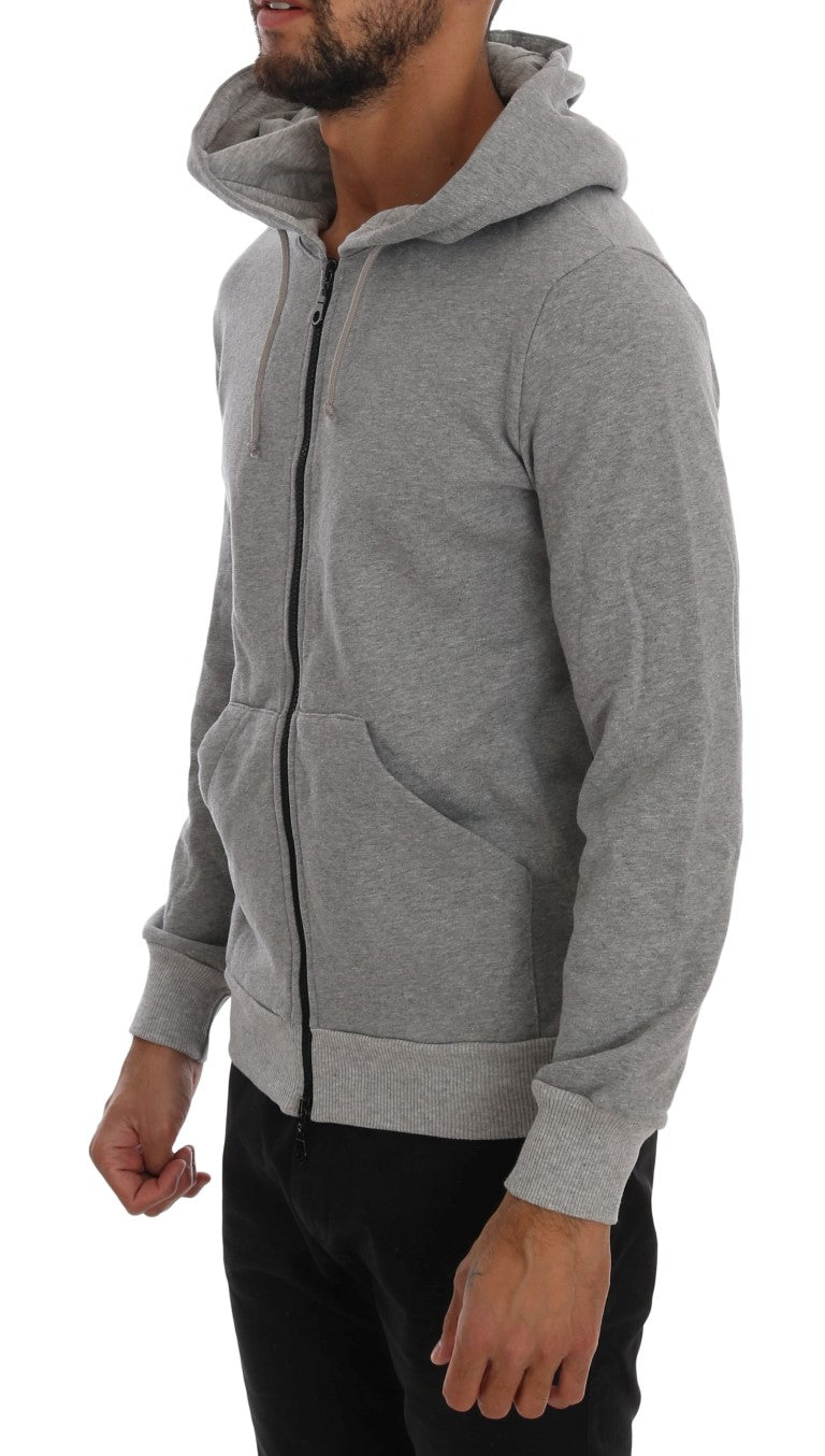 Gray Full Zipper Hodded Cotton Sweater