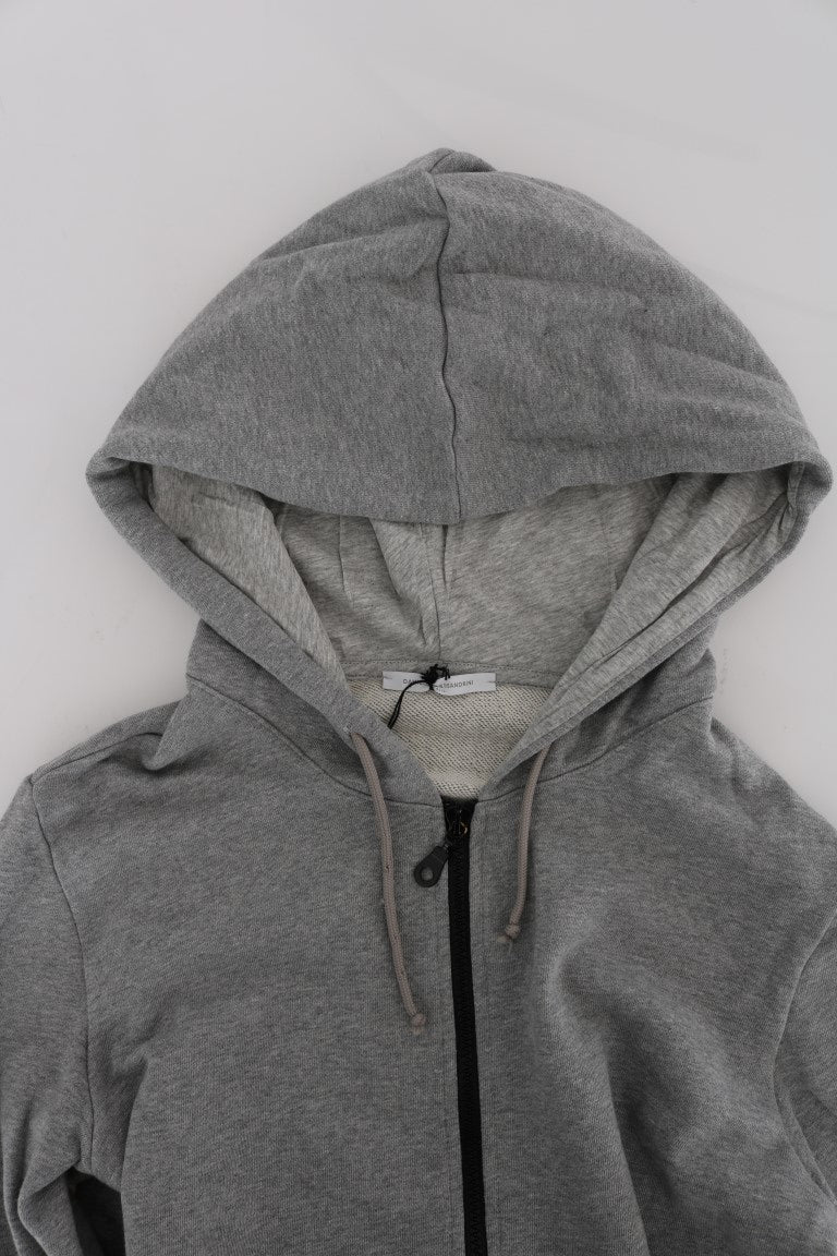 Gray Full Zipper Hodded Cotton Sweater