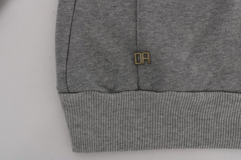 Gray Full Zipper Hodded Cotton Sweater