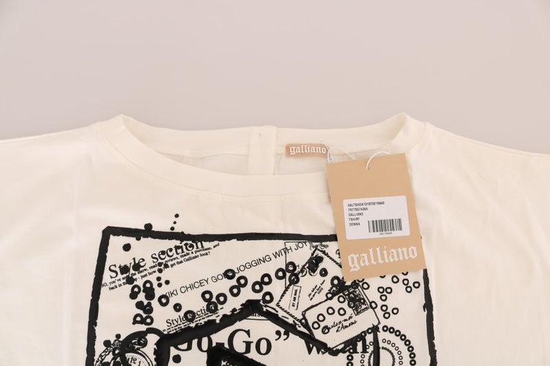 White Cotton Stretch Motive Print T-Shirt