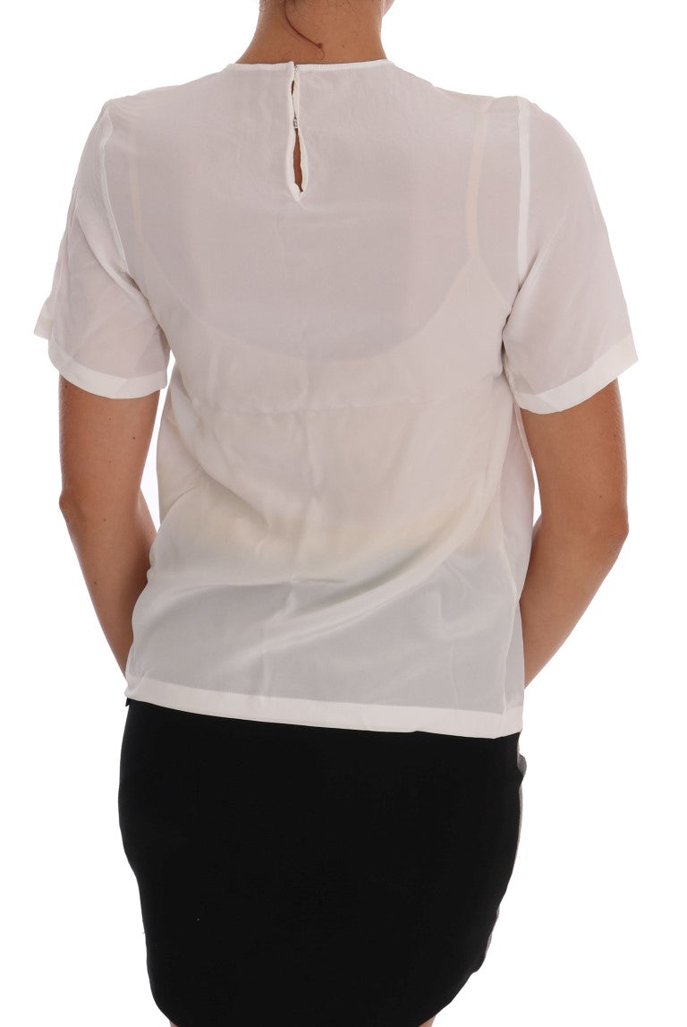 White Silk ITALIA IS LOVE Blouse T-shirt