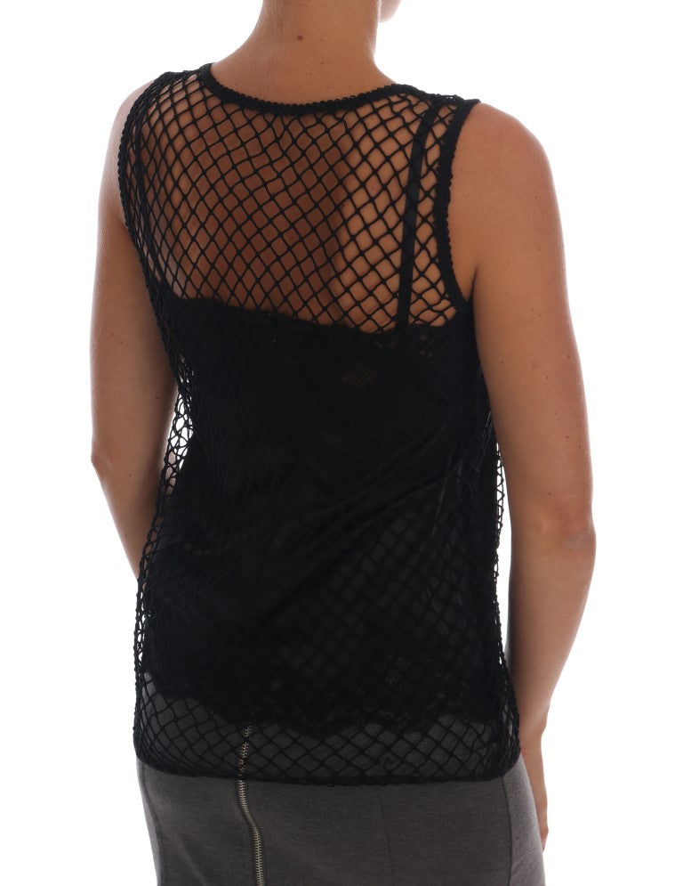 Black Silk Mesh Floral Lace Top