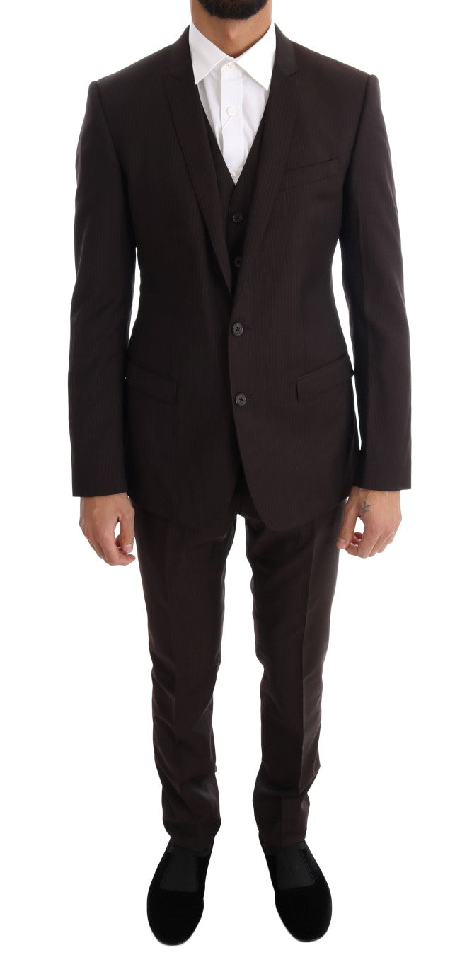 Brown Striped GOLD Slim Fit 3 Piece Suit