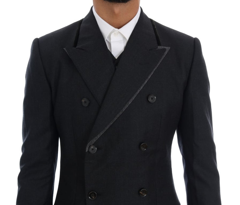 Gray Wool Double Breasted 3 Piece Suit