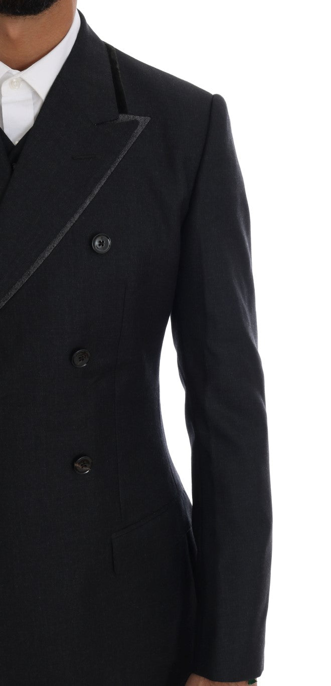 Gray Wool Double Breasted 3 Piece Suit