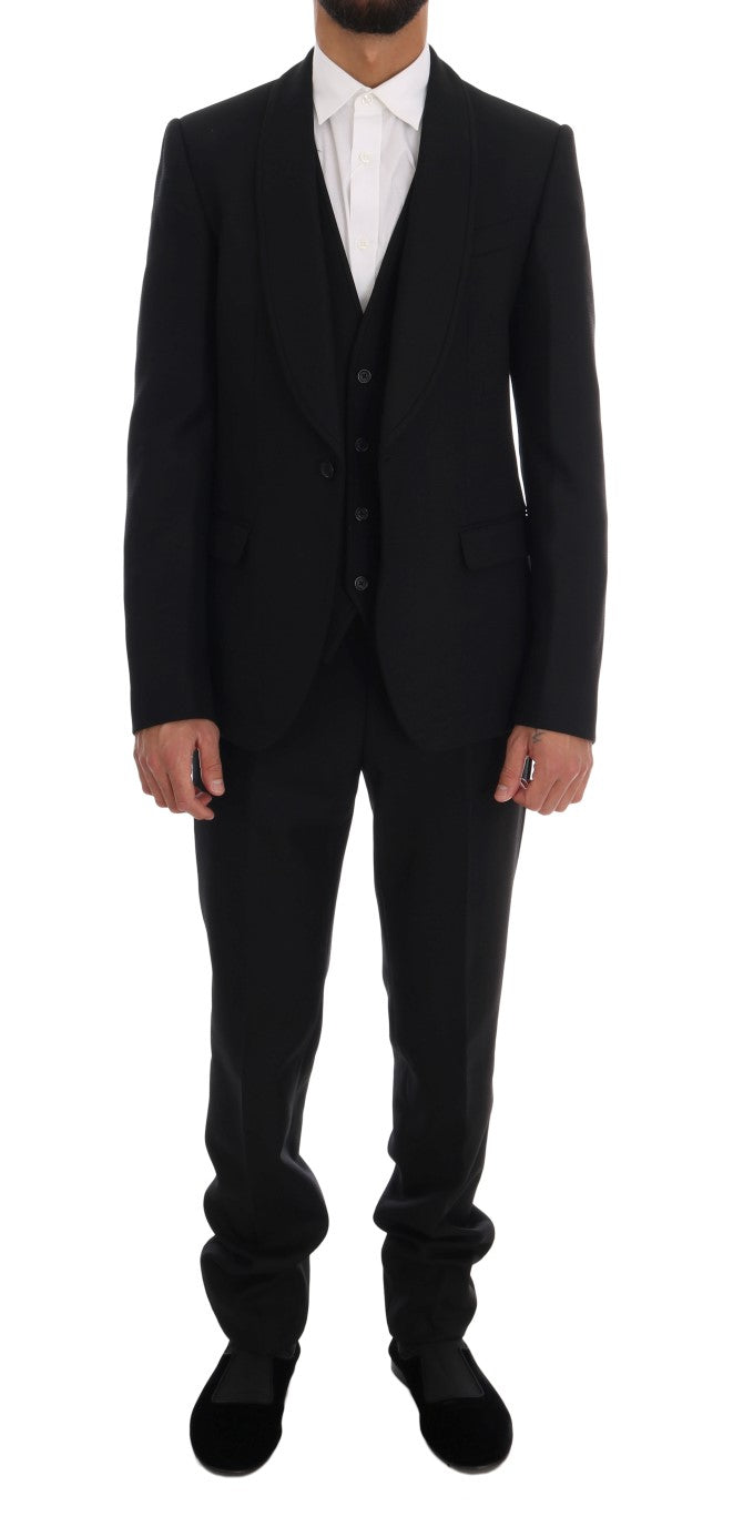 Black Wool One Button Slim Fit Suit