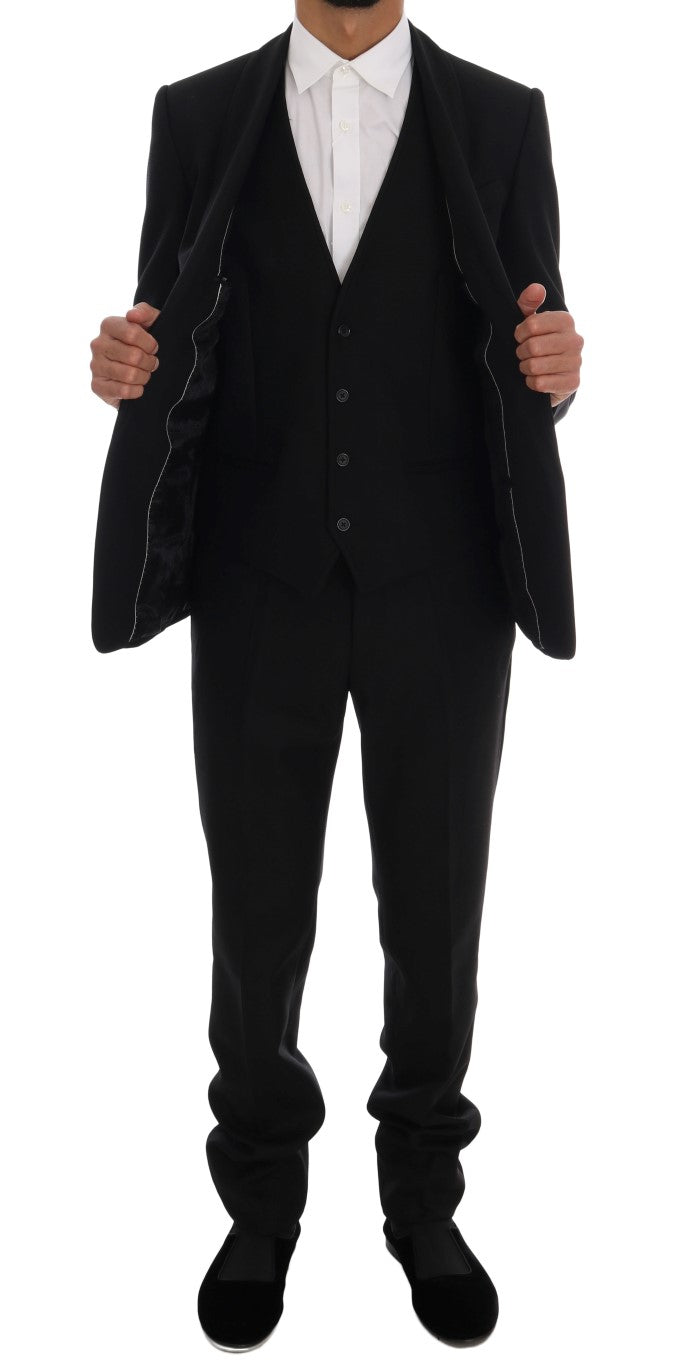 Black Wool One Button Slim Fit Suit