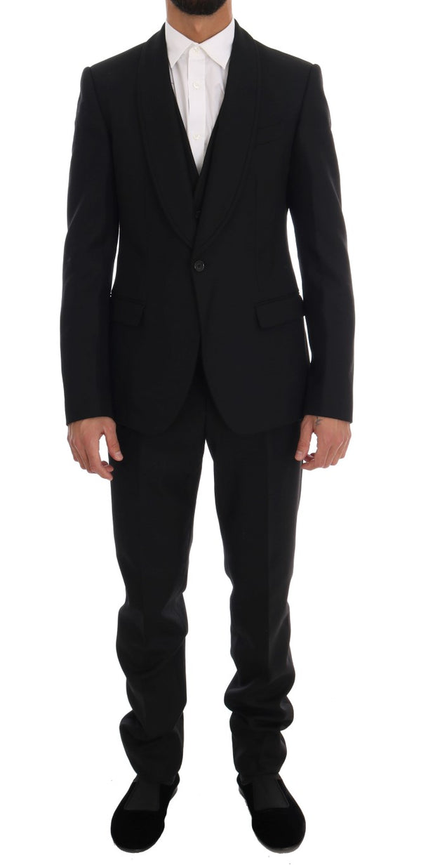 Black Wool One Button Slim Fit Suit