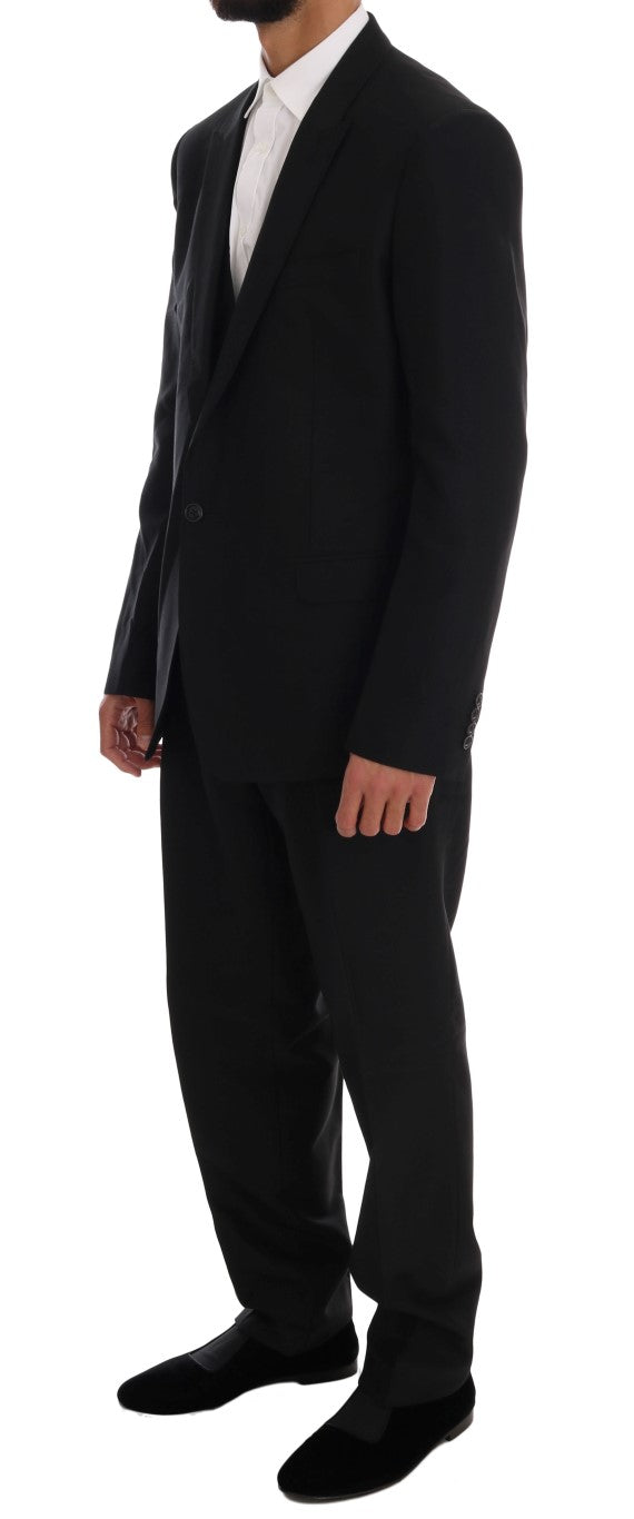 Black Wool Silk One Button Slim Fit Suit