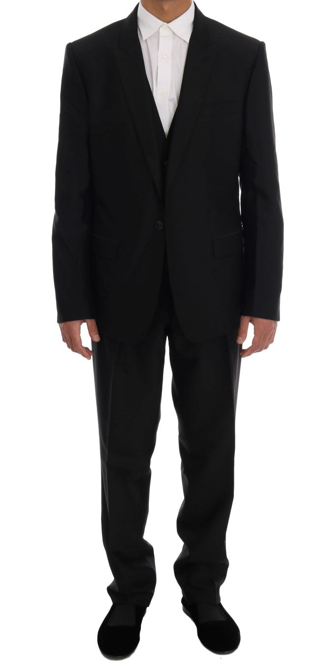 Black Wool Silk One Button Slim Fit Suit