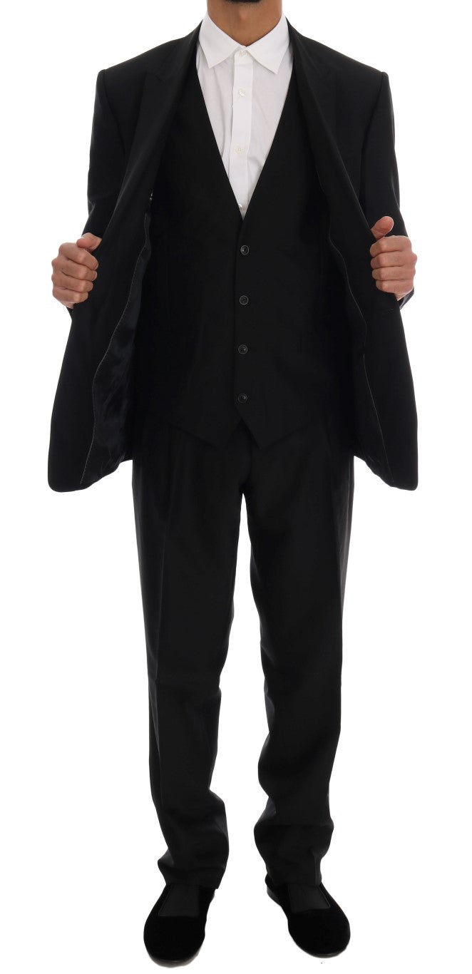 Black Wool Silk One Button Slim Fit Suit