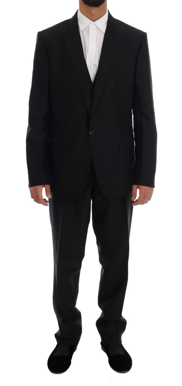 Black Wool Silk One Button Slim Fit Suit