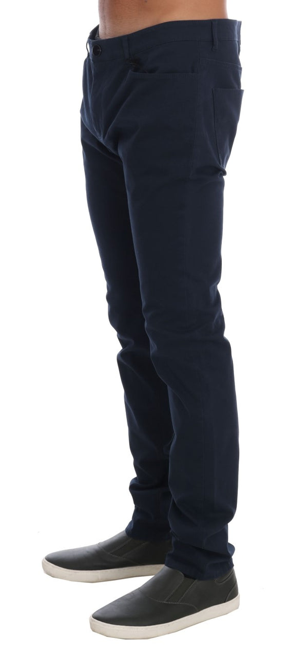 Blue Cotton Stretch Slim Fit Pants